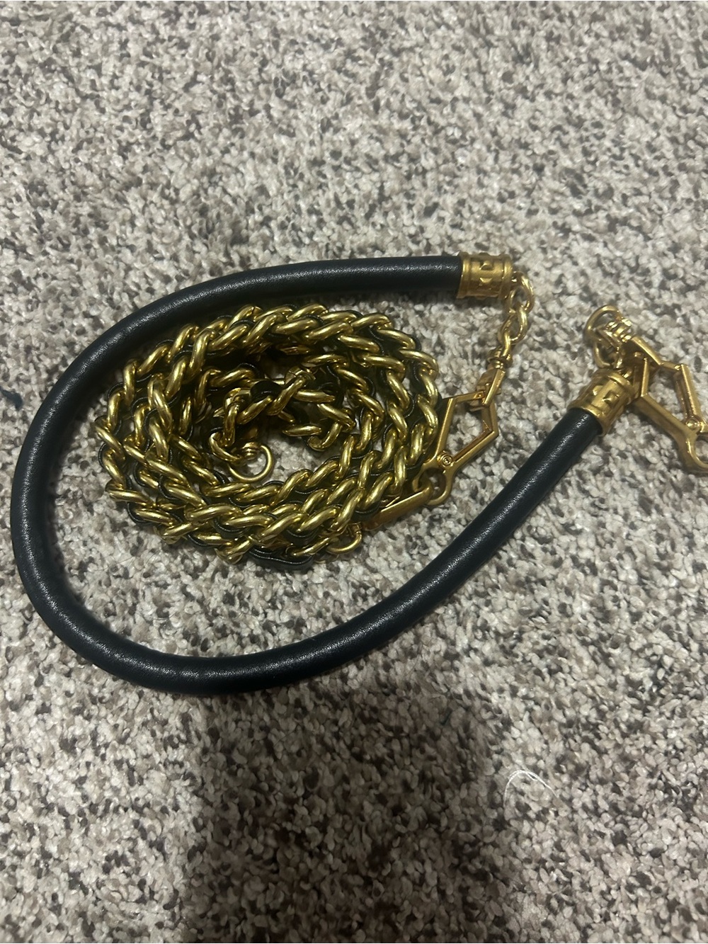 Black and Gold Leather-Trim Chain Strap - Picture 1 of 7